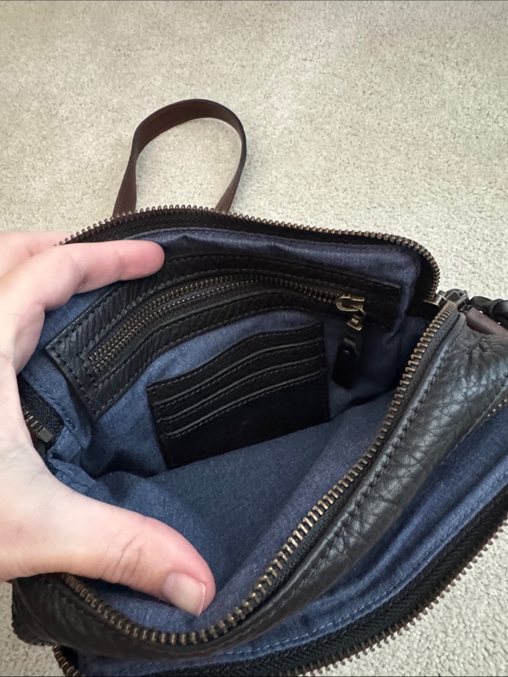 Will Leather Goods Black Pebbled Leather Crossbody with Brown Strap - Picture 4 of 6